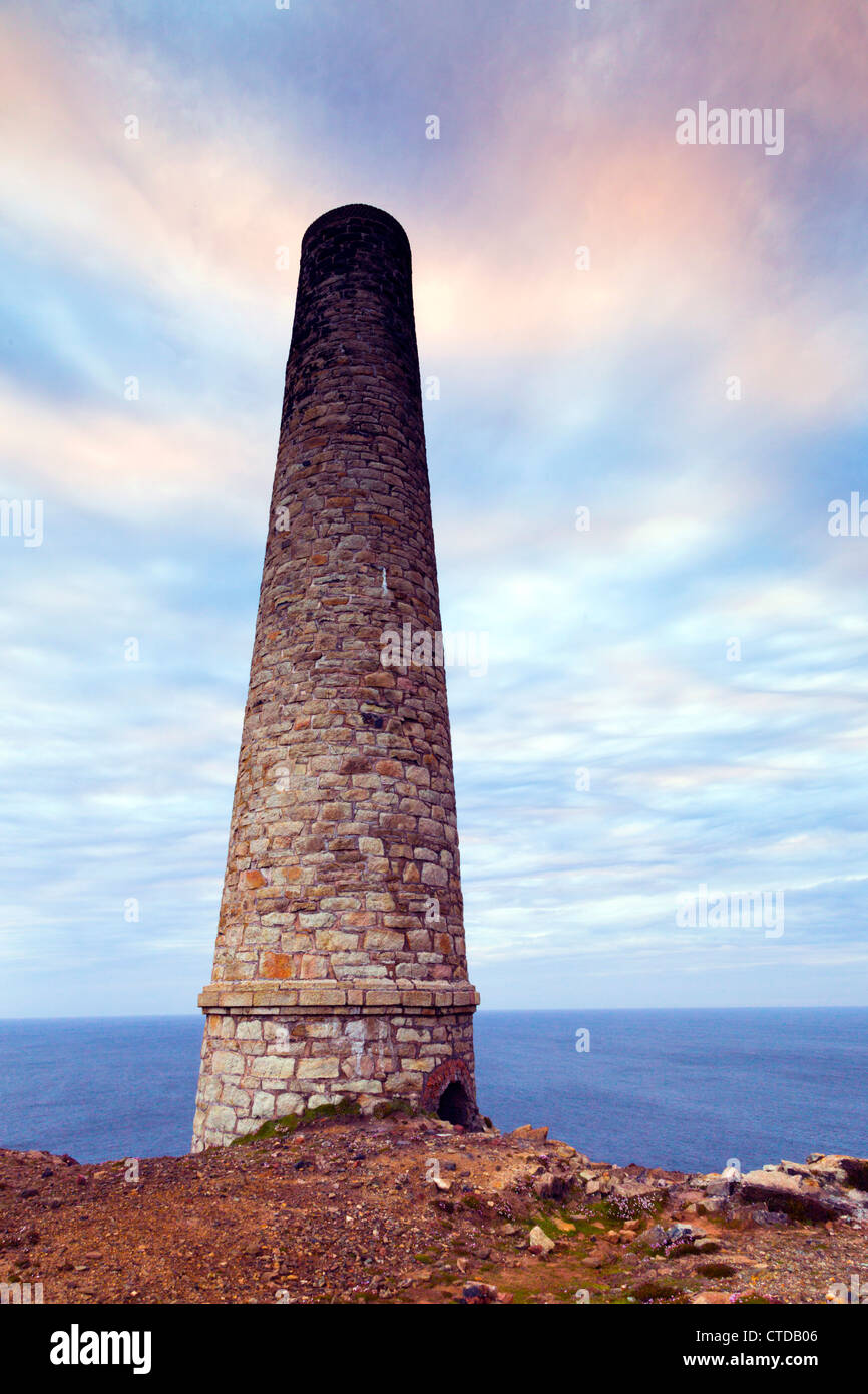 Levant and Geevor; old mine chimney; Cornwall; UK Stock Photo
