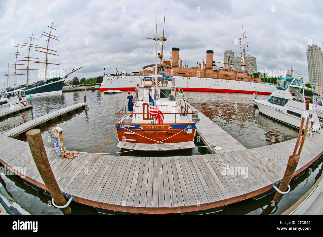 Luxury boats at moorage Delaware Waterfront, Philadelphia, PA, USA Stock Photo