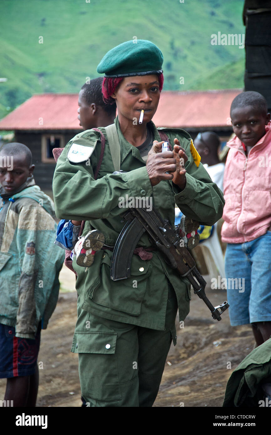 Female Congolese soldier, FARDC, Mushake, Democratic Republic of Congo Stock Photo