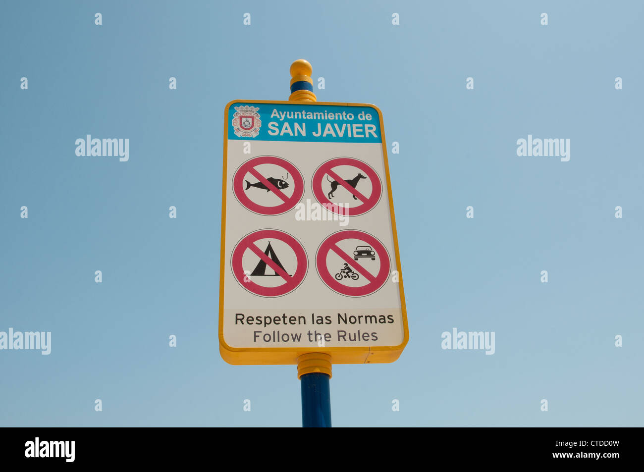 Beach rules on a beach in the San Javier district southern Spain Stock