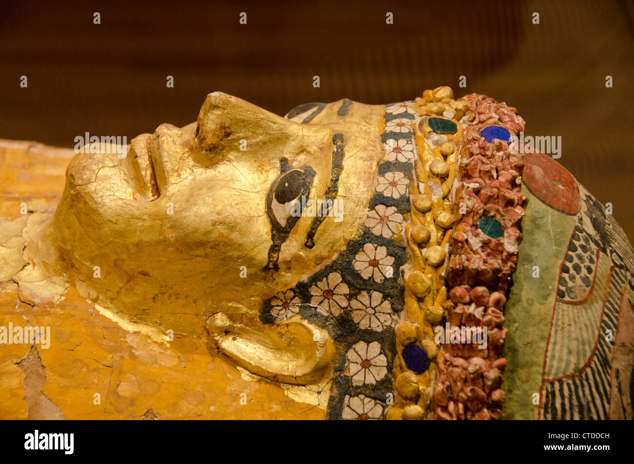 Ohio, Cleveland. The Cleveland Museum of Art. Cartonnage Mummy Case, painted & gilded. Stock Photo