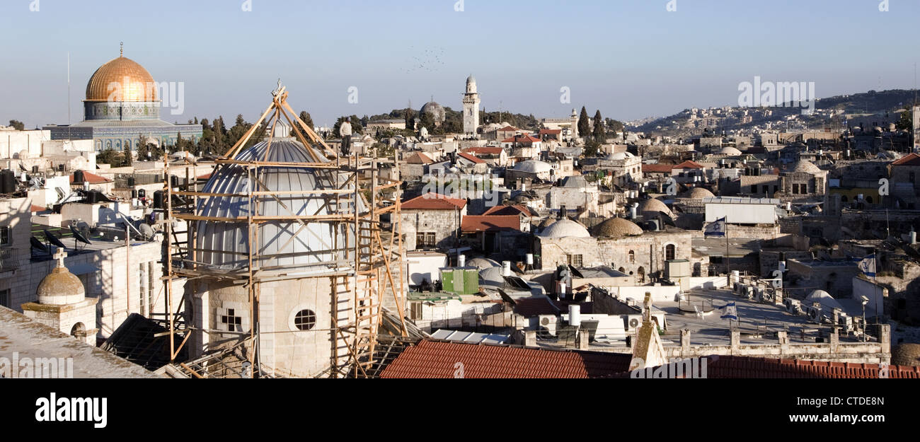 Scenic view of the Old City in Jerusalem from the Austrian Hospice, Israel Stock Photo