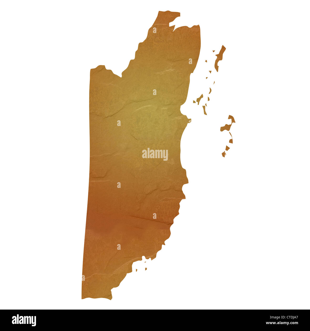 Textured map of Belize map with brown rock or stone texture, isolated on white background with clipping path. Stock Photo