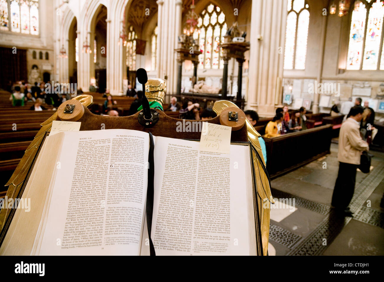 The Bible on the  lectern, Bath Abbey, Somerset UK Stock Photo