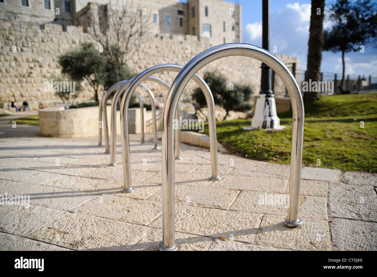 parking for bicycles near old city of Jerusalem Stock Photo