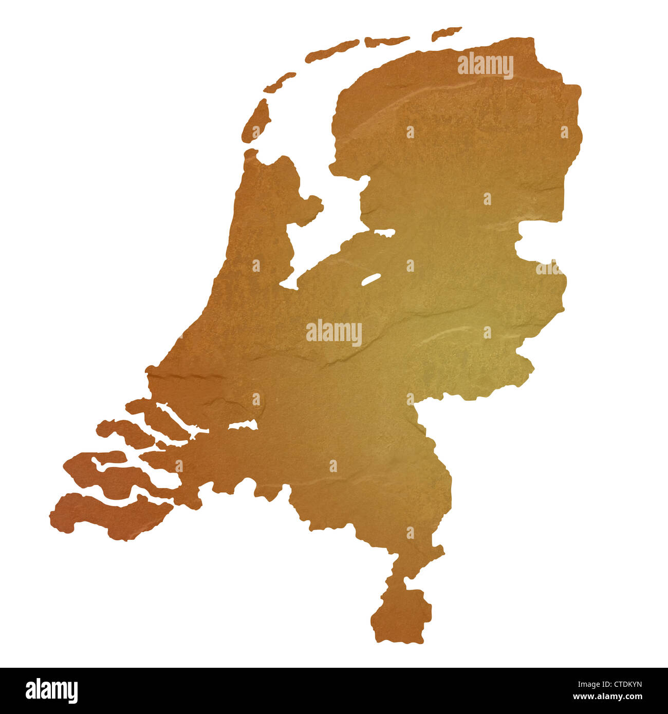 Textured map of Netherlands map with brown rock or stone texture, isolated on white background with clipping path. Stock Photo