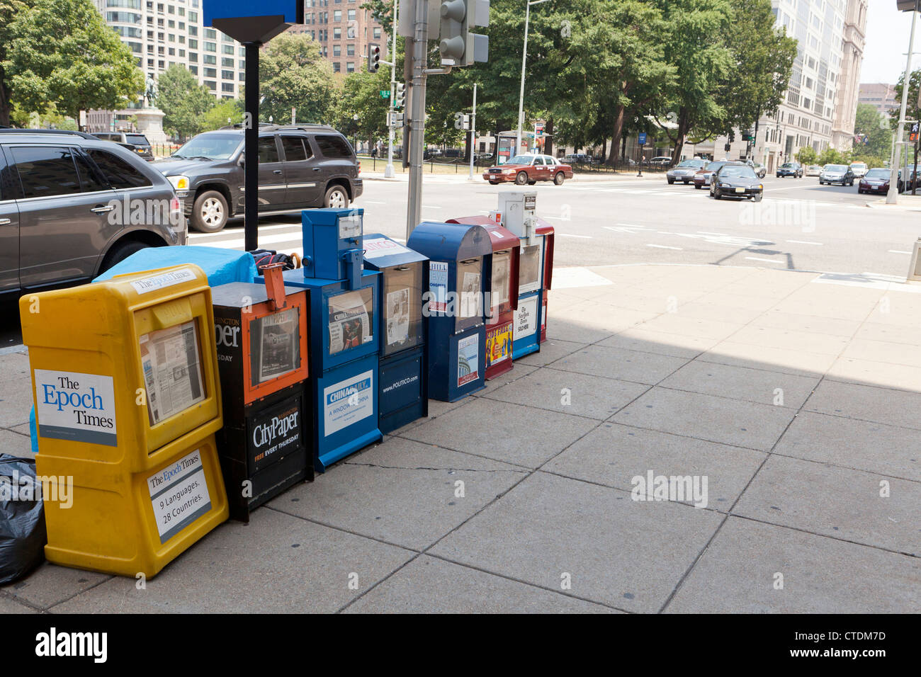 Row of newspaper vending machines Stock Photo
