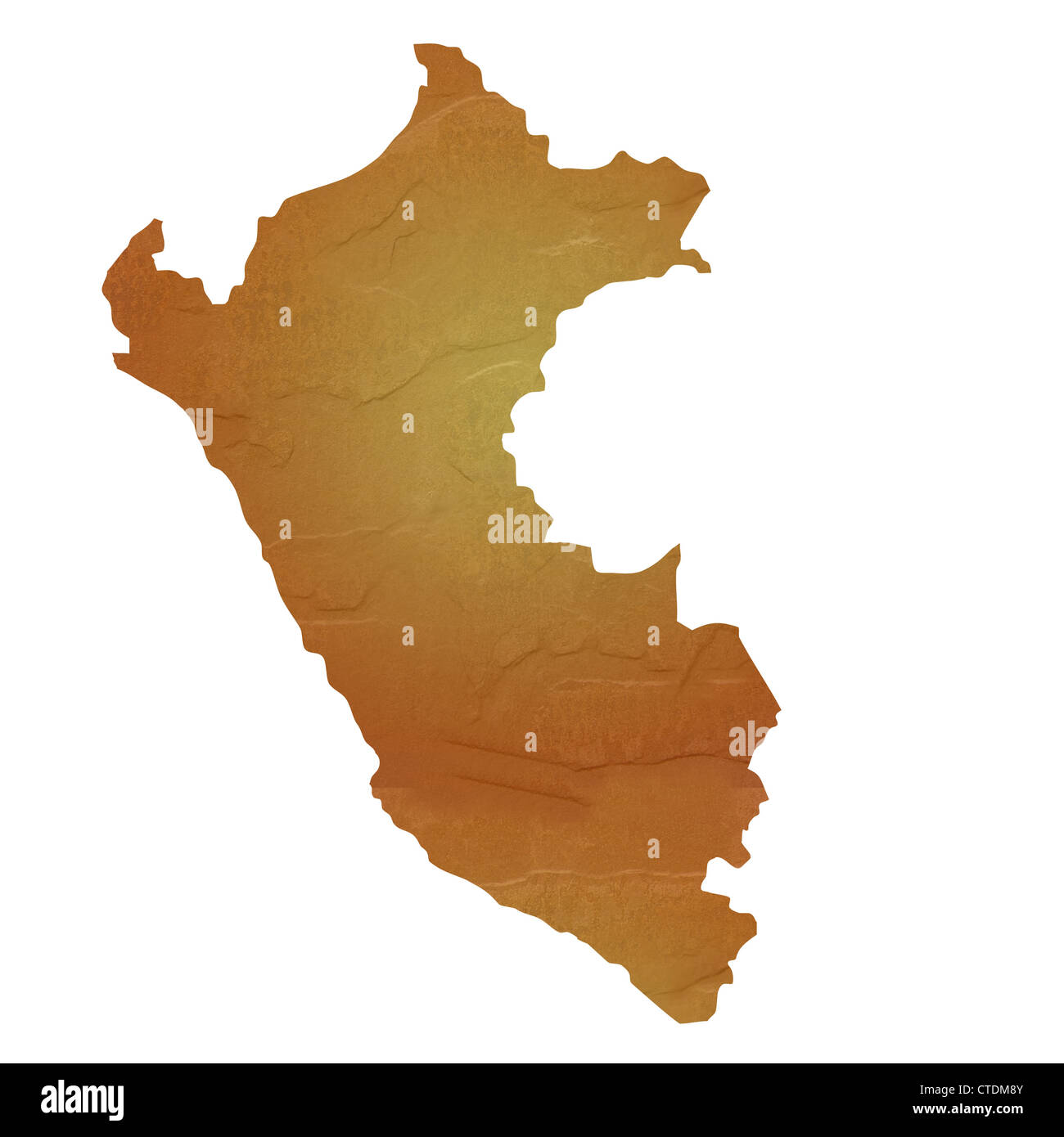 Textured map of Peru map with brown rock or stone texture, isolated on white background with clipping path. Stock Photo