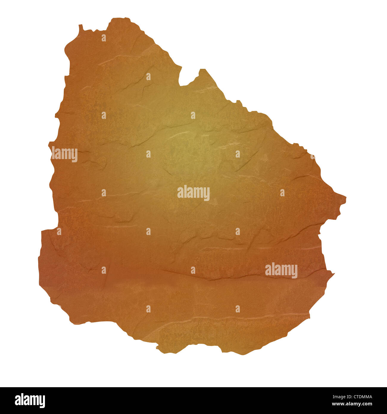 Textured map of Uruguay map with brown rock or stone texture, isolated on white background with clipping path. Stock Photo