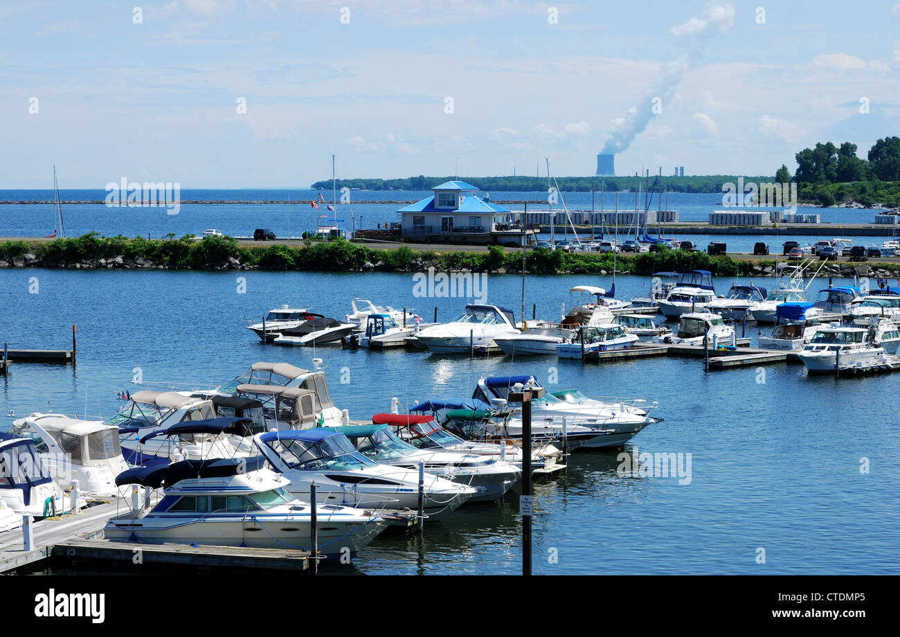 Port Of Oswego with Marina in Foreground. Stock Photo