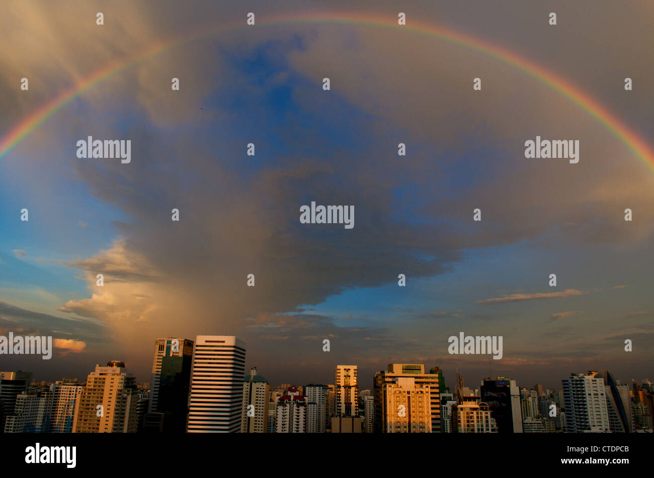 Full Rainbow Over Bangkok Skyline Bangkok Thailand Stock Photo Alamy