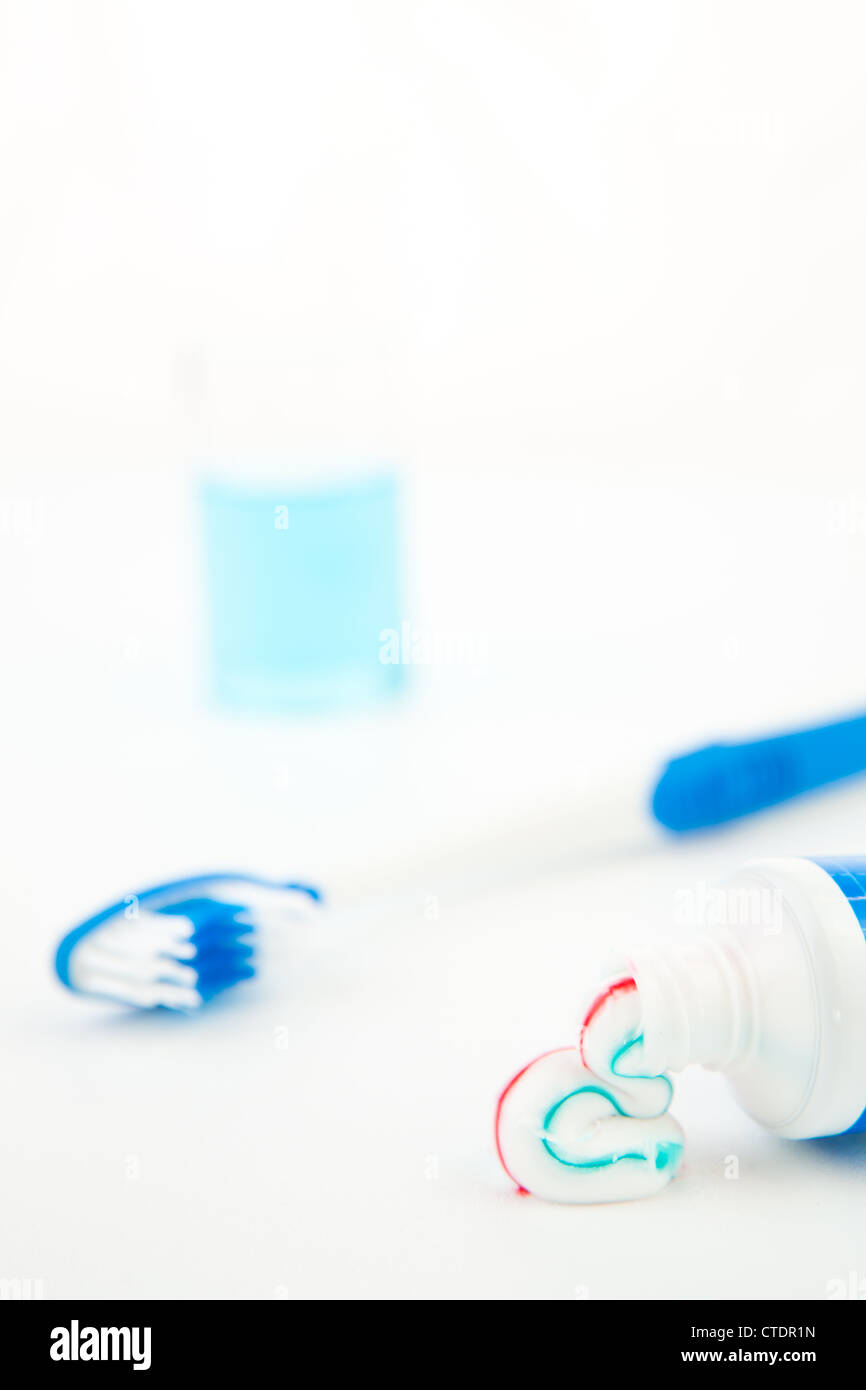 Multicolour toothpaste outgoing of a toothpaste tube Stock Photo