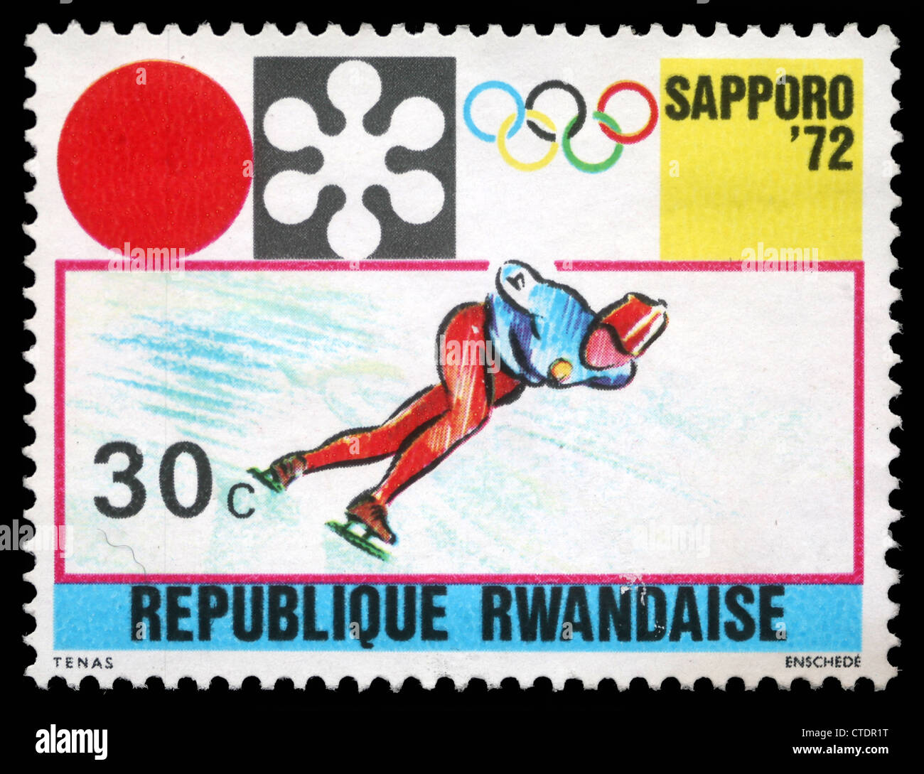 RWANDA - CIRCA 1972: A Stamp printed in Rwanda shows Sapporo Olympic