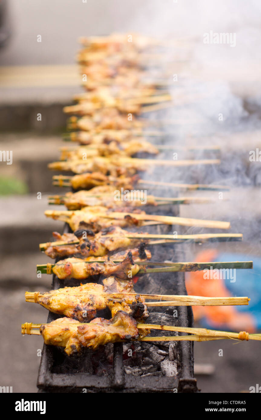 Ayam Percik comes from Malaysia's east coast, a marinated chicken bathed in a spicy coconut gravy and roasted over charcoal. Stock Photo
