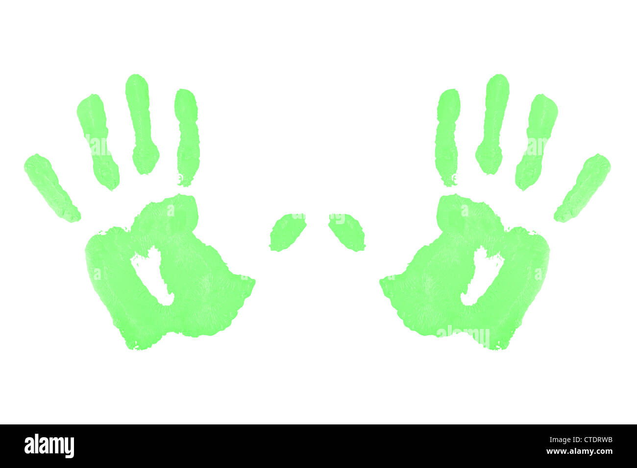 Two green symmetric handprints Stock Photo