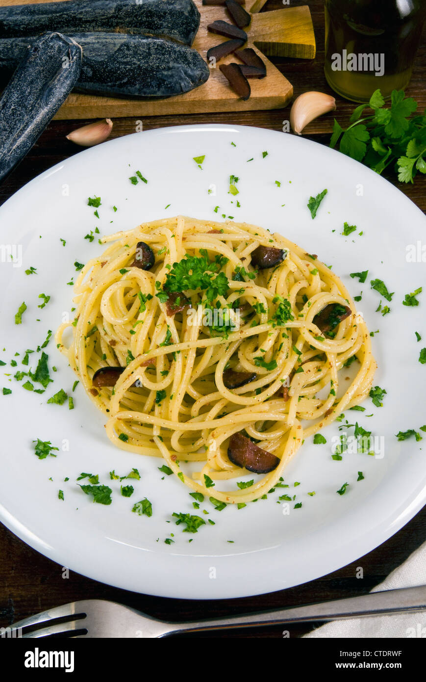 Spaghetti with botargo Stock Photo