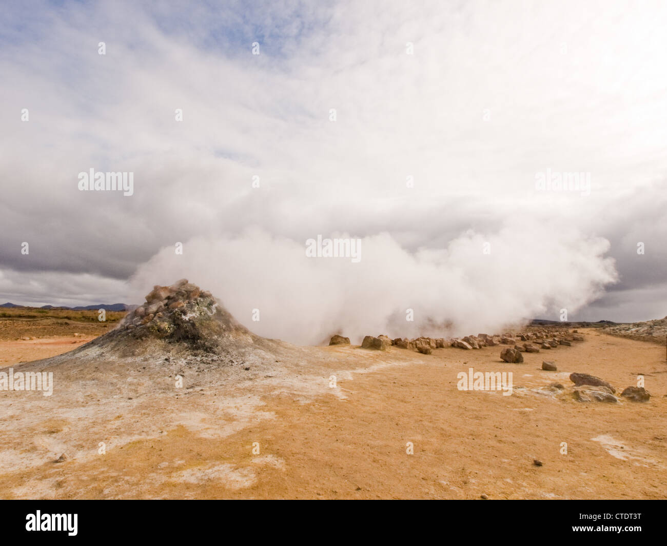 Fumarole steaming in Namafjall, in the northern Iceland. Stock Photo