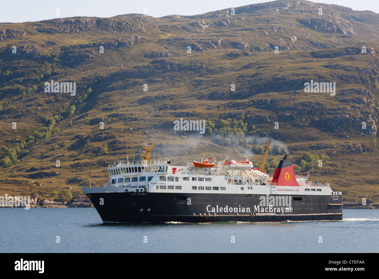 Caledonian MacBrayne Isle of Lewis ferry from Stornoway sailing up Loch Broom on Scottish northwest coast. Ullapool Scotland UK Stock Photo