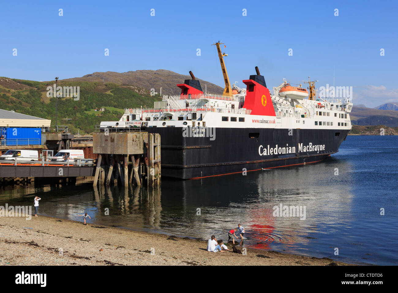Vehicles disembarking from Caledonian MacBrayne Isle of Lewis ferry