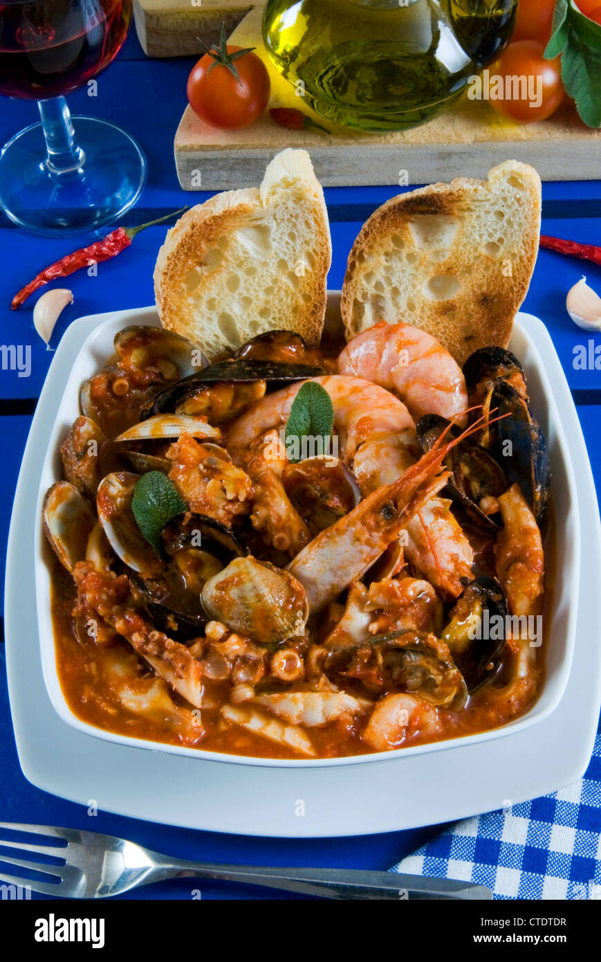Cacciucco, Italian fish stew consisting of several different types of ...