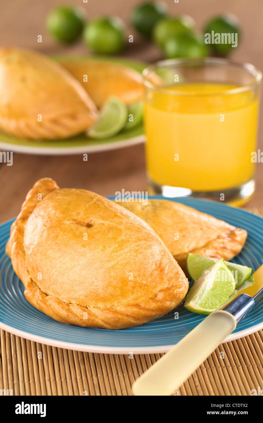 Peruvian snack called Empanada (pie) filled with chicken and beef