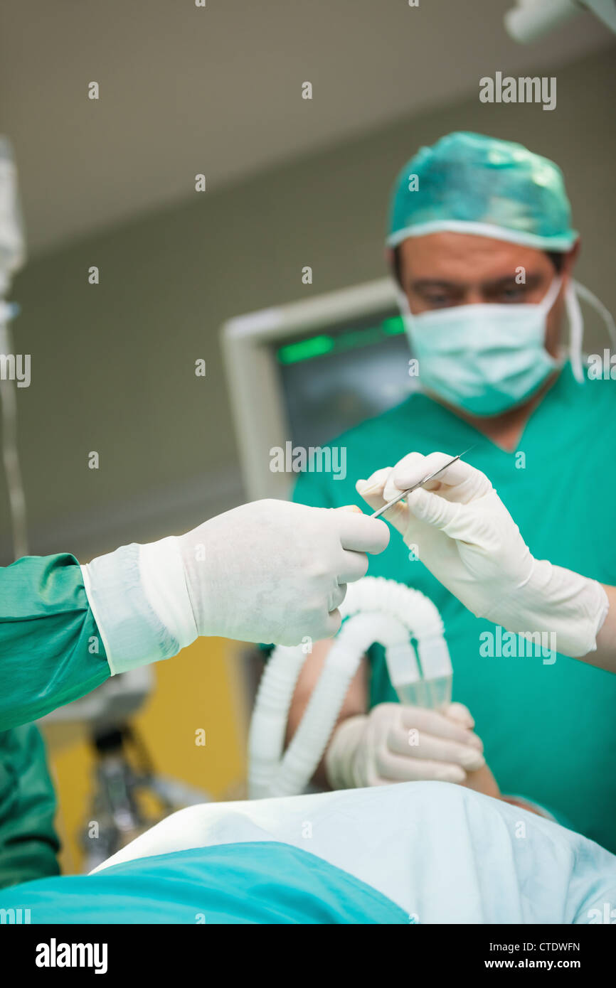 Surgeons holding a scalpel Stock Photo Alamy
