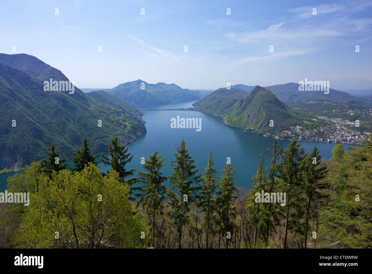 View of Monte San Salvador from Monte Bre, Lake Lugano, Lugano, Ticino, Switzerland, Europe Stock Photo