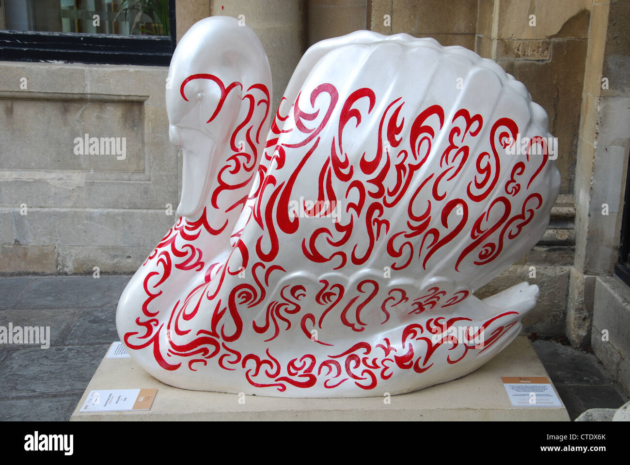 artistic display of swan sculptures in Wells Somerset UK Stock Photo