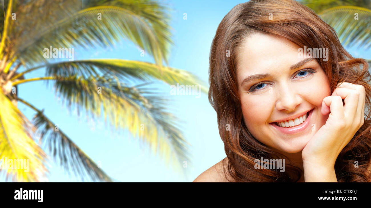 Portrait of a cheerful girl on vacation Stock Photo - Alamy