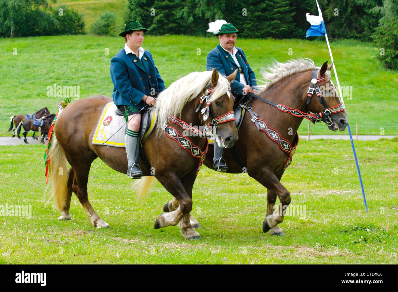 traditional and annual catholic horse parade in village Steingaden, Bavaria, Germany Stock Photo