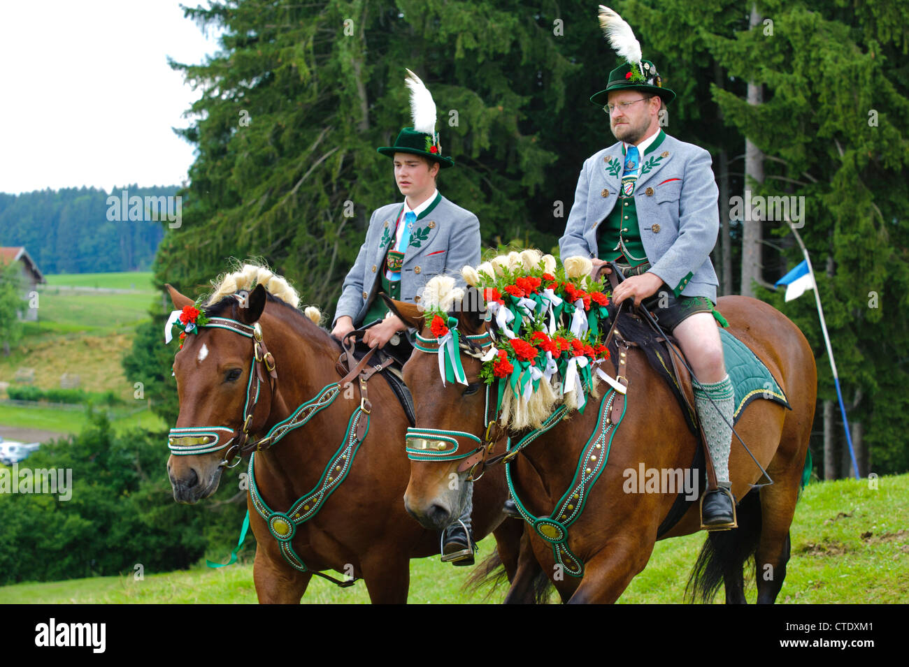 traditional and annual catholic horse parade in village Steingaden, Bavaria, Germany Stock Photo