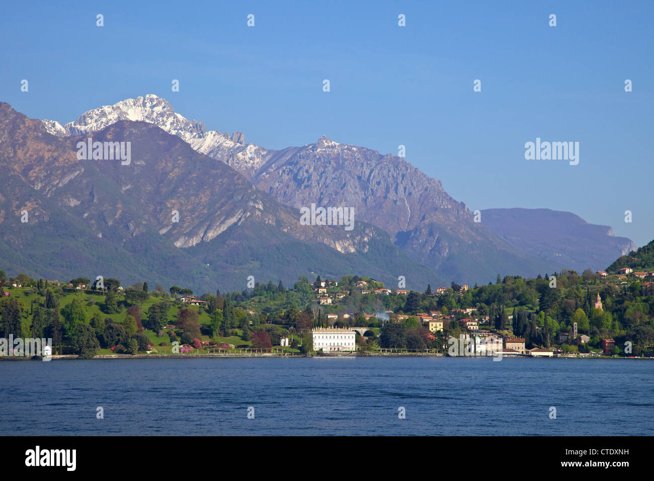 View of gardens in Villa Melzi, Bellagio, Lake Como in spring sunshine, Italy, Europe Stock Photo