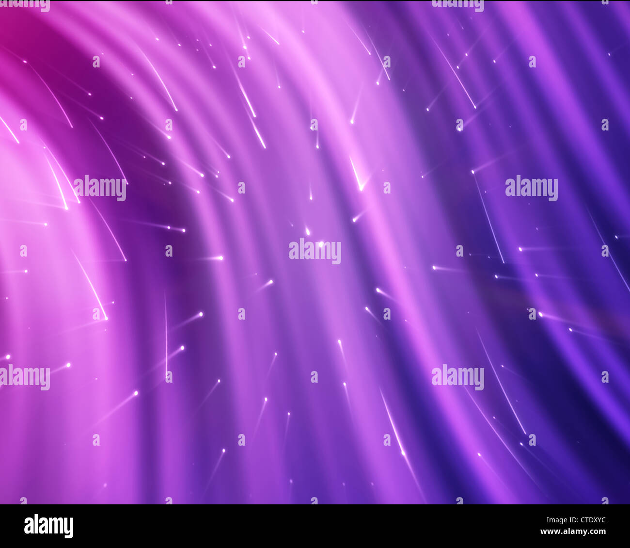Purple streams of light with shining stars Stock Photo