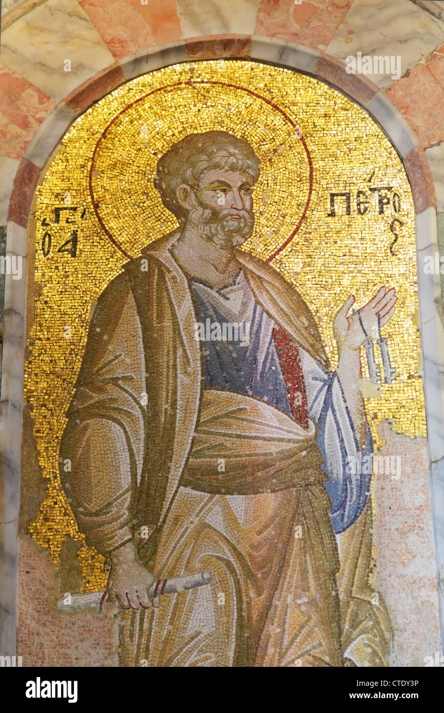 Istanbul, Turkey. Byzantine Church of St. Saviour in Chora. Mosaic of St. Peter holding the Keys of Heaven. Stock Photo