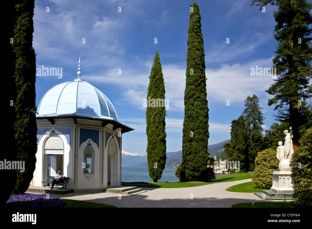 Moorish style classical temple, Gardens of Villa Melzi, Bellagio, Lake Como, Italy, Europe Stock Photo