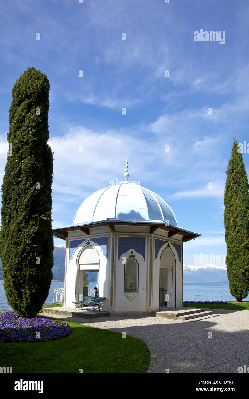 Moorish style classical temple, Gardens of Villa Melzi, Bellagio, Lake Como, Italy, Europe Stock Photo