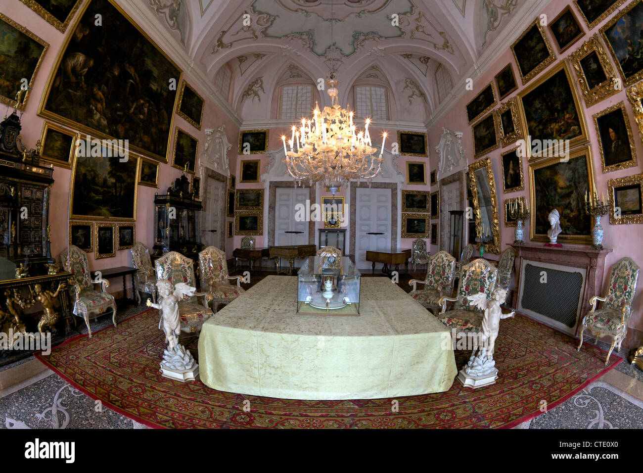 Baroque interior of the Borromeo Palace, Isola Bella, Lake Maggiore, Piedmont, Northern Italy, Europe Stock Photo