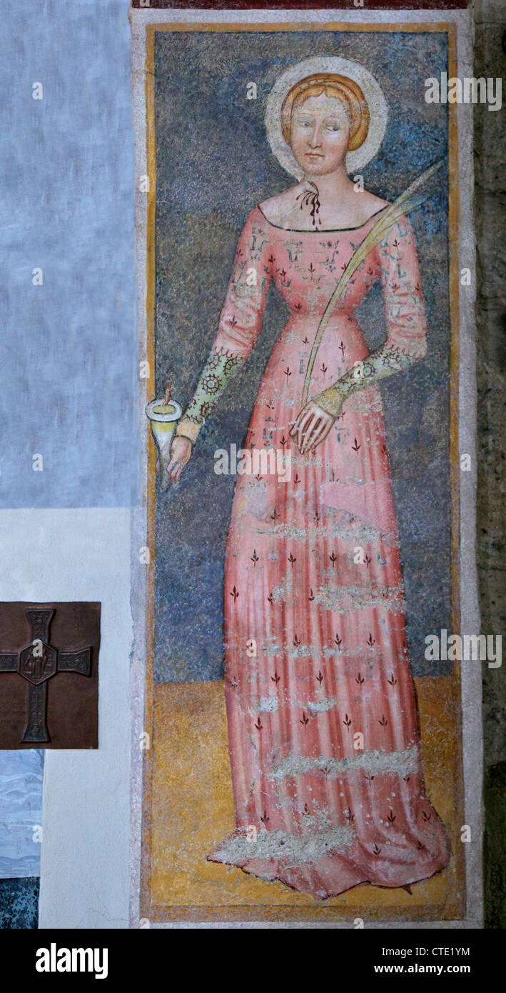 15th Century fresco in Sant'Agostino Church, Como, Lake Como, Lombardy, Nothern Italy, Europe Stock Photo