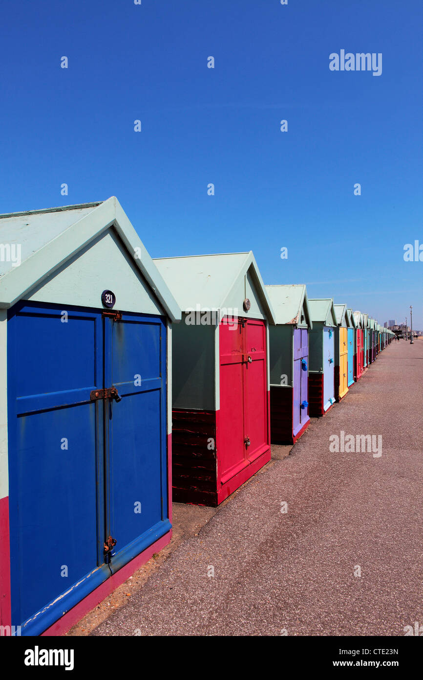 A row of beach huts with coloured doors Stock Photo