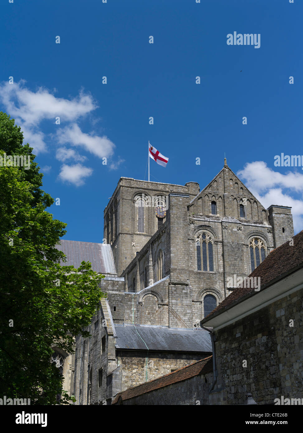 dh Winchester Cathedral WINCHESTER HAMPSHIRE Flag Winchester Cathedral clock tower church