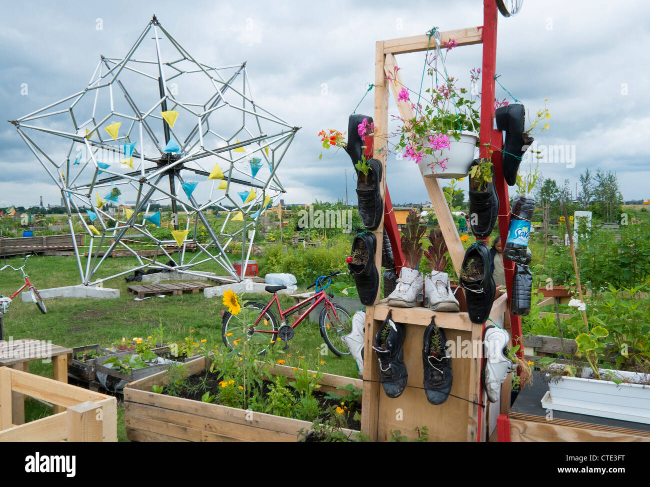 Communal urban community garden at Tempelhof Airport now park in Berlin GErmany Stock Photo