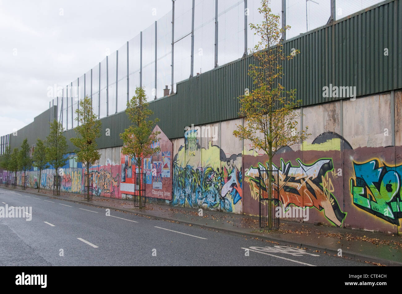 The peaceline wall which separates protestant and catholic working