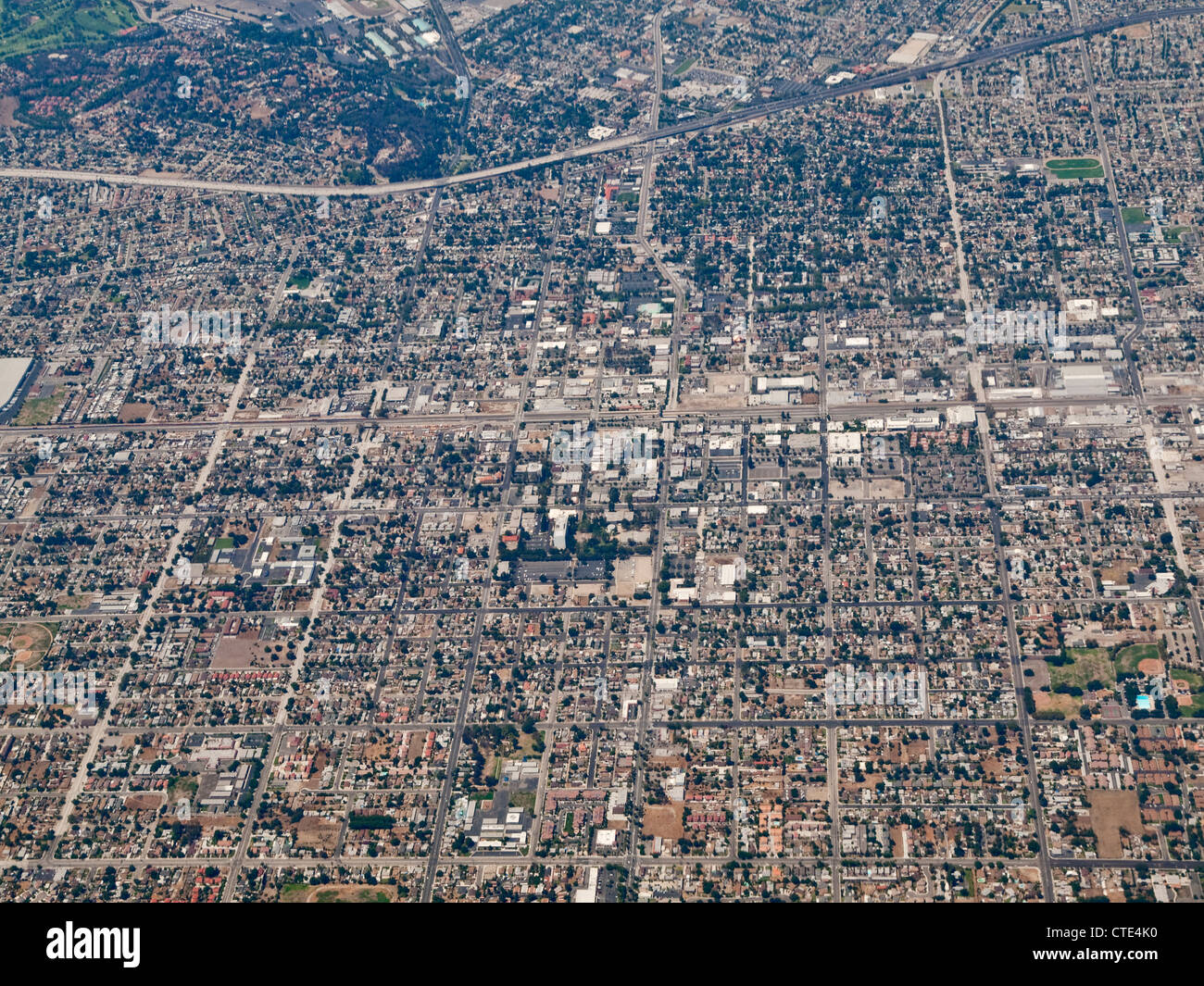 Aerial photo of downtown Pomona in Southern California, USA. Stock Photo