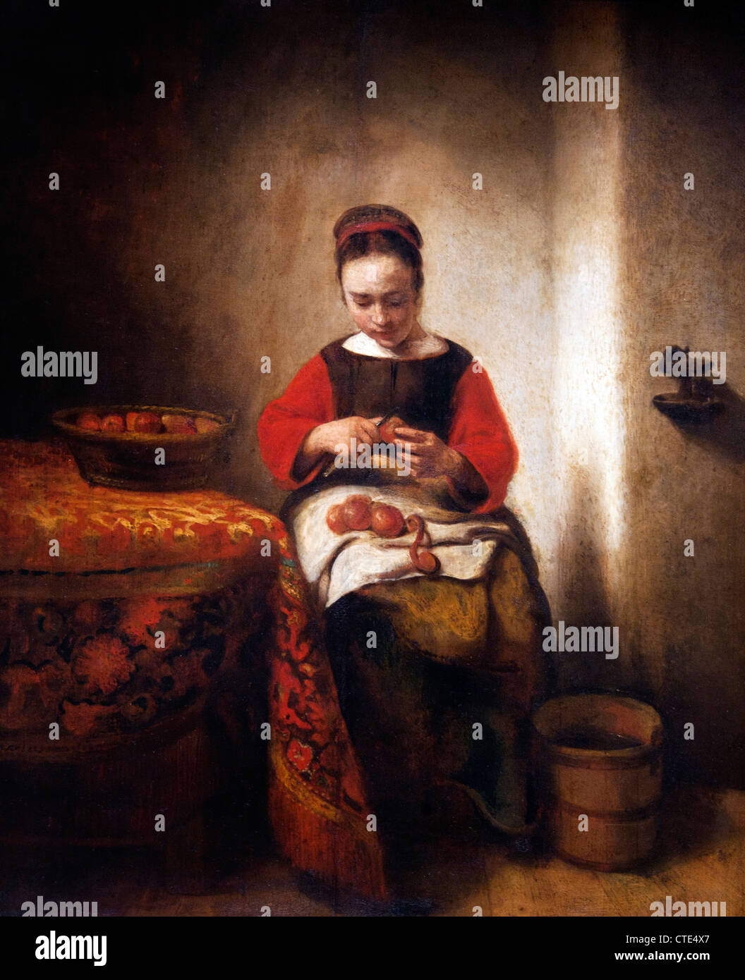 Young Woman Peeling Apples 1655   Nicolaes Maes 1634 - 1693 Dutch Netherlands Stock Photo