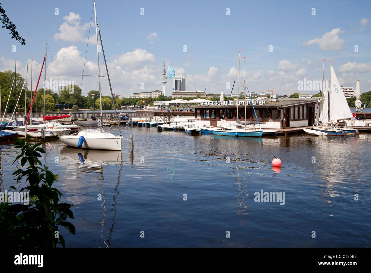 sailing school Captain Pieper at the lake Außenalster (outer Alster), Free and Hanseatic City of Hamburg, Germany Stock Photo
