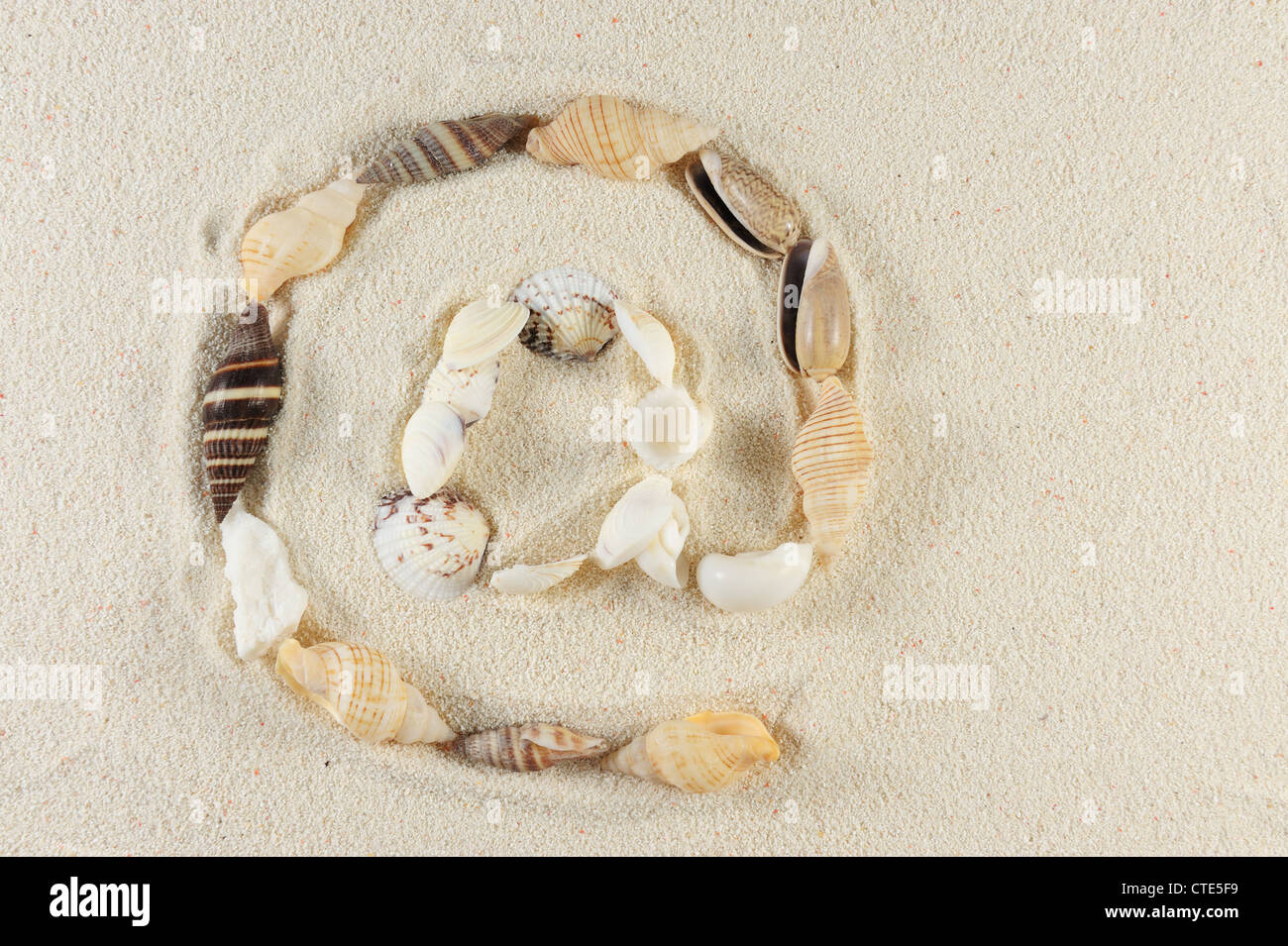 E-mail sign made of seashells group on the sand Stock Photo