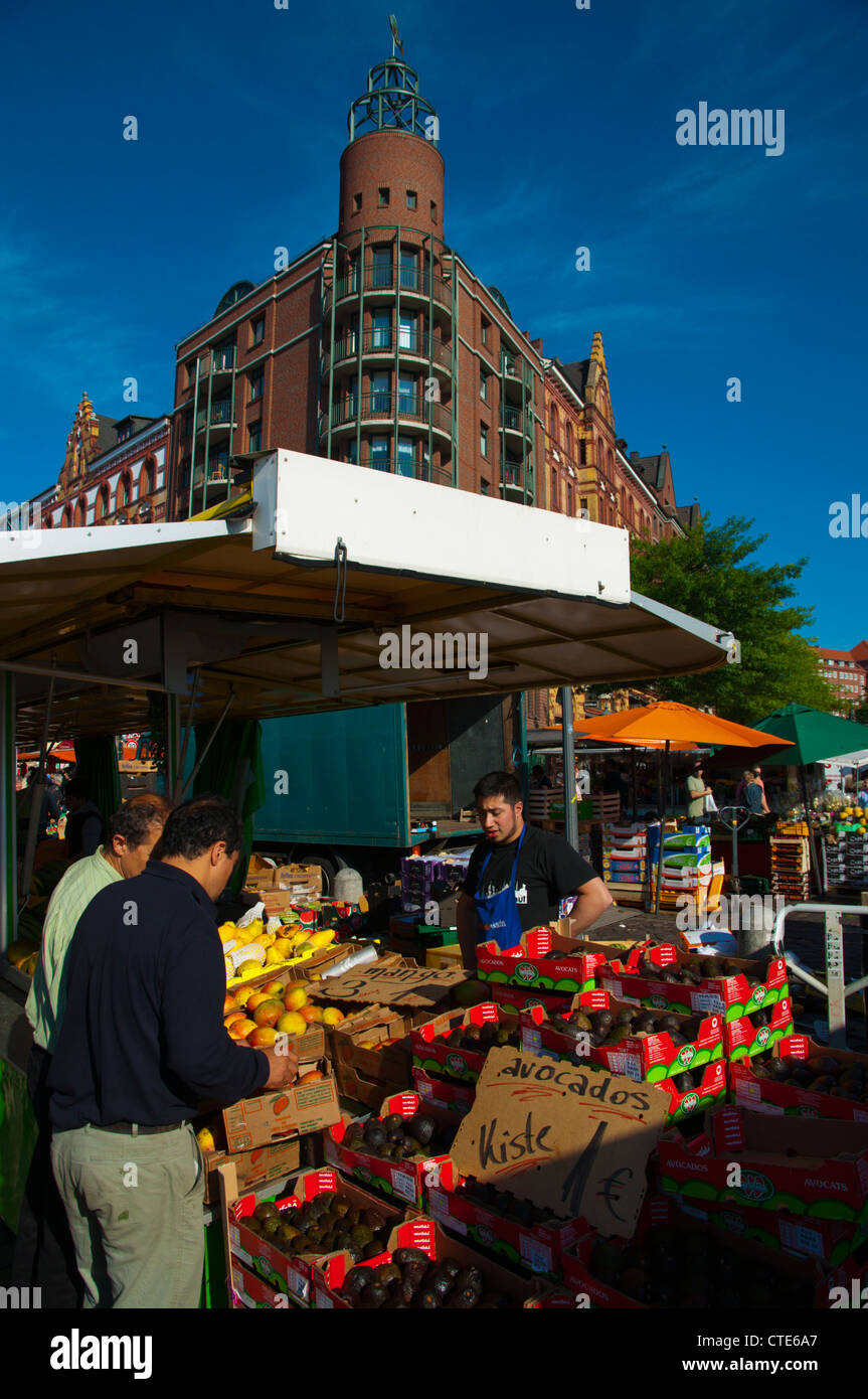 Fruit seller Sankt Pauli Fischmarkt the fish market in St Pauli