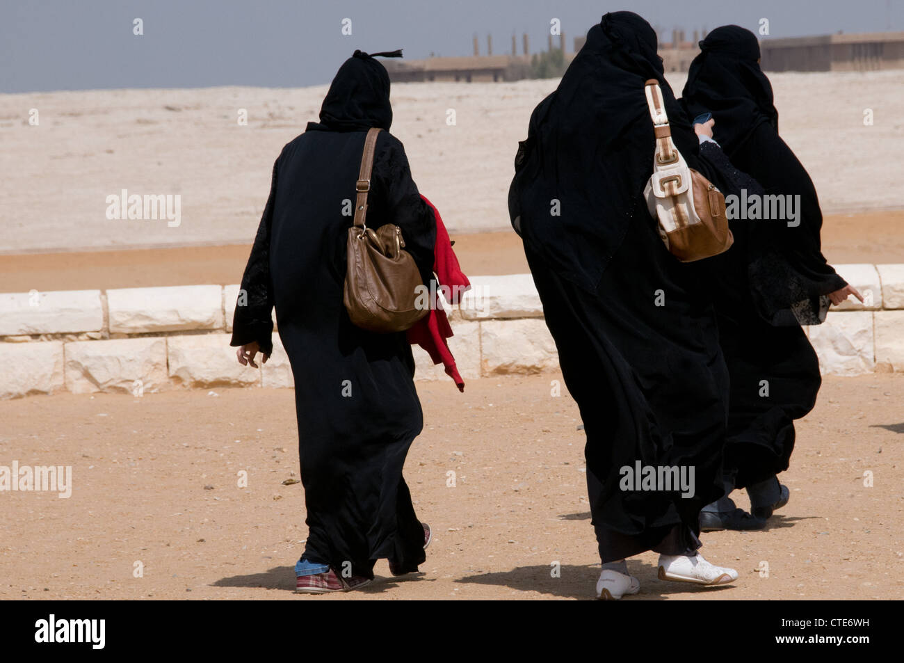 Egyptian women wearing traditional black Abayas Cairo-There's more women covering since a rise in last years of Islamic customs Stock Photo