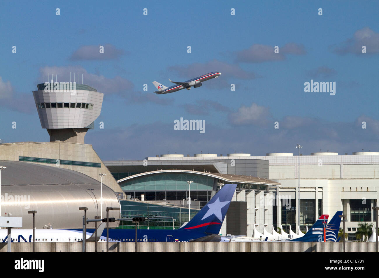 American Airlines Boeing 767 at take off from the Miami International Airport, Florida, USA. Stock Photo