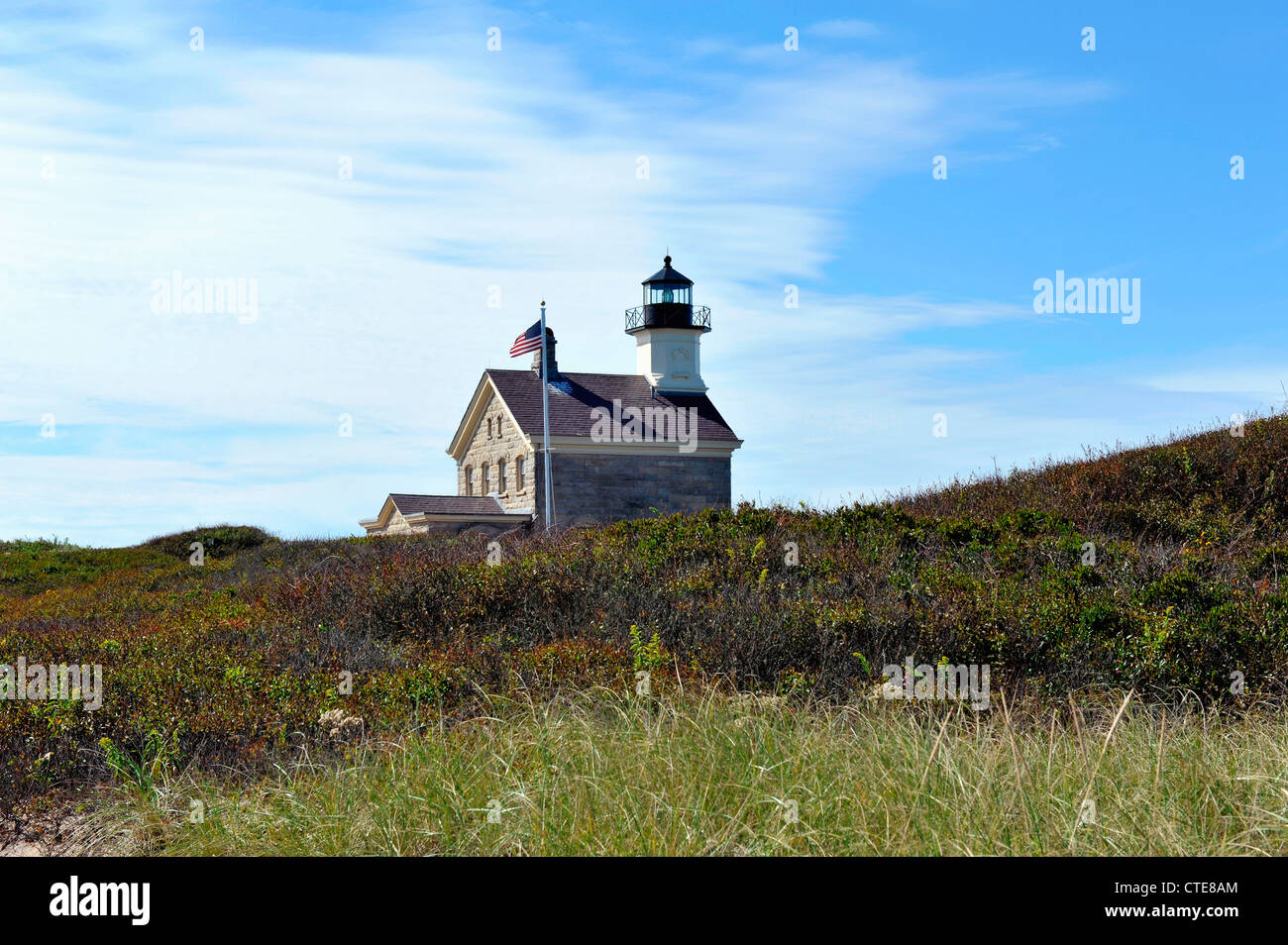 View of North Light Lighthouse, Sandy Point, north end of Block Island